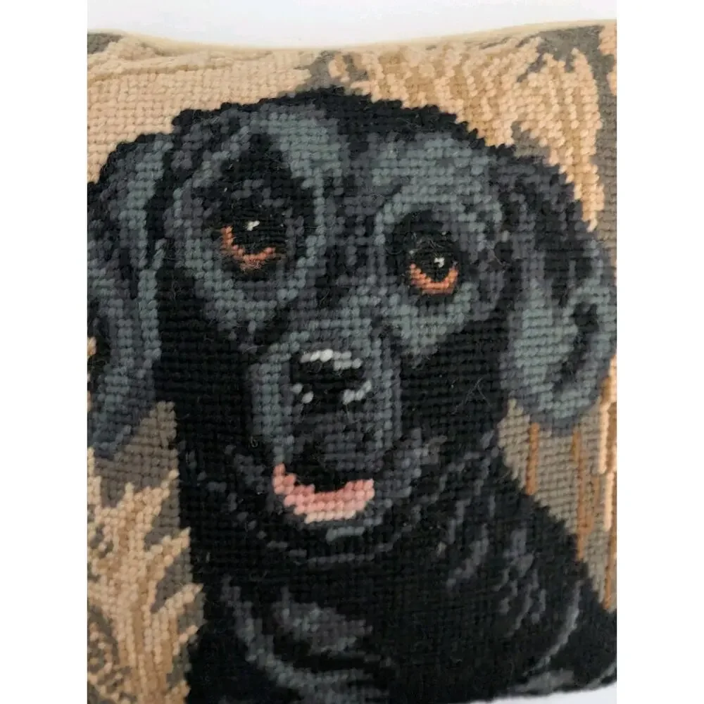 Vintage Black Labrador Needlepoint Pillow